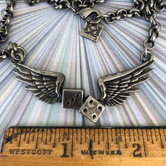 Rockabilly Retro Cool Winged Dice Necklace - Picture 3 of 3